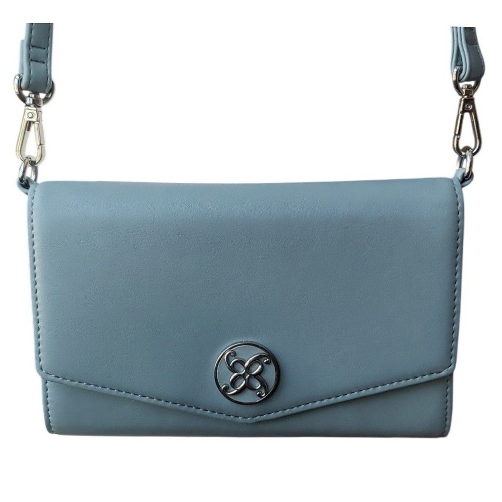 Nine‎ West Dusty Blue Faux Leather Crossbody Wallet Bag Detachable Strap Small
